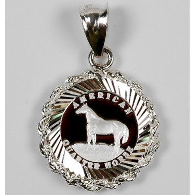 PURE SILVER AMERICAN QUARTER HORSE COIN in STERLING SILVER ROPE PENDANT